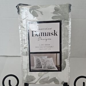 Charter Club NWT Damask Gray White Watercolor Leaf Cotton Euro Sham